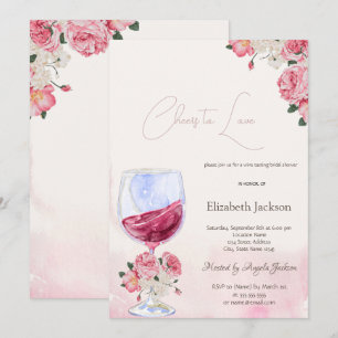 Invitation Fleurs de verre à vin aquarelle à la santé de l'am