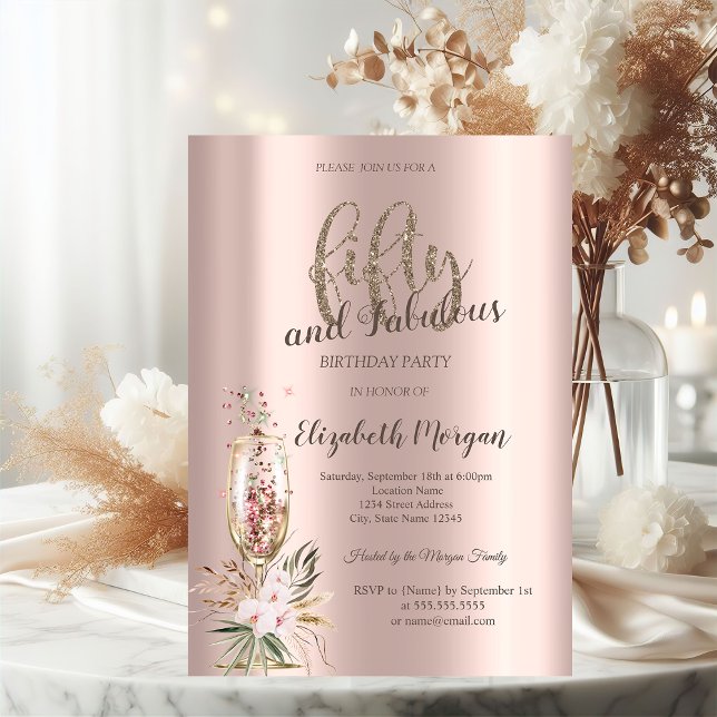 Invitation Fleurs de verre Champagne Rose Gold 50e (Créateur téléchargé)