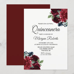 Invitation Fleurs de vin rouge de Bourgogne Quinceanera Invit