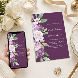 Invitation Fleurs de violette violette pour anniversaire