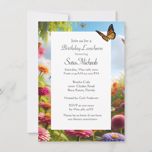 Invitation Fleurs de Zinnia Joyeux Anniversaire Fleurs  (Devant)