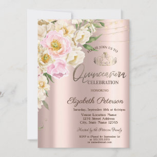 Invitation Fleurs d'Elegant Blush Rose d'Or Quinceañera