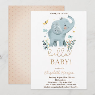 Invitation Fleurs d'éléphant bébé Papillon Points Baby Shower
