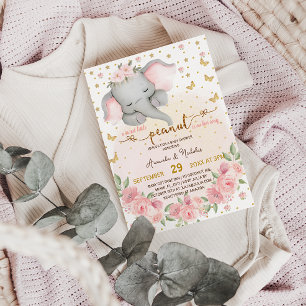 Invitation Fleurs d'éléphant mignonnes Star Moon Baby Girl Do