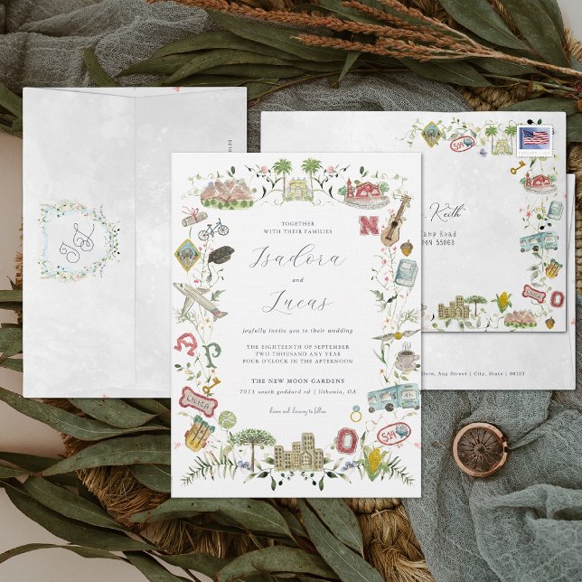 Invitation Fleurs Délicates | Blason de Mariage Sur Mesure (Créateur téléchargé)