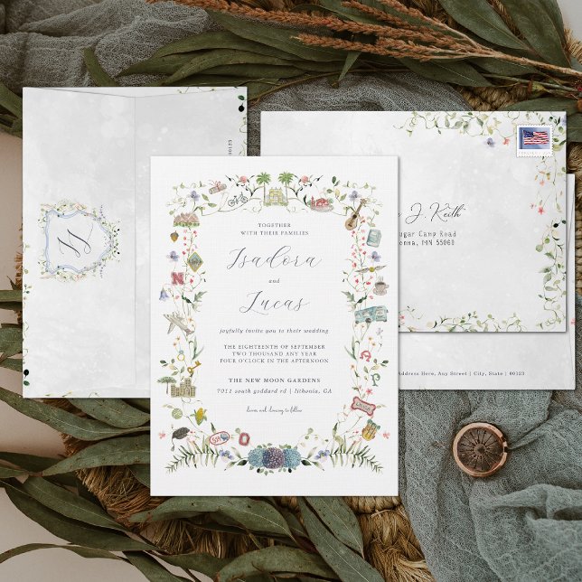 Invitation Fleurs Délicates | Blason de Mariage Sur Mesure (Créateur téléchargé)