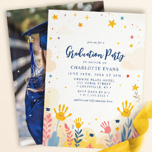 Invitation Fleurs d'empreintes digitales Kindergarten Grad Ph