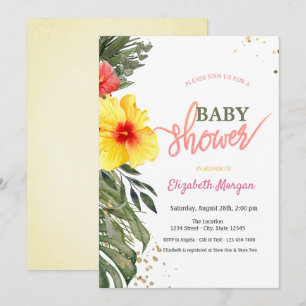 Invitation Fleurs d'été à l'aquarelle Fête pour bébé Hibiscus
