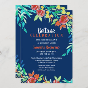 Invitation Fleurs d'été Beltane Wicca Aquarelle Bleu