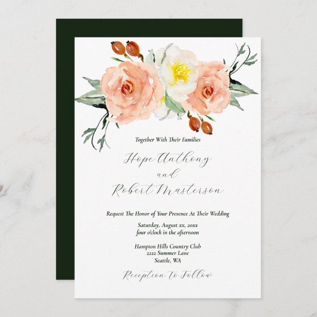 Invitation Fleurs d'été brillantes Mariage (Devant / Derrière)