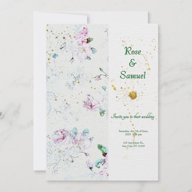 Invitation Fleurs d'été Papier aquarelle texturé Mariage I (Devant)