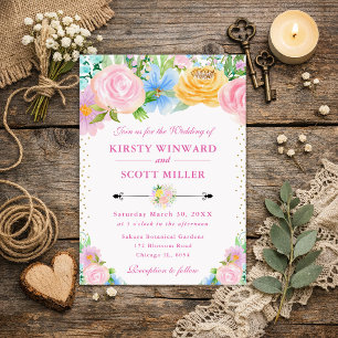 Invitation Fleurs d'été rose et jaune Mariage