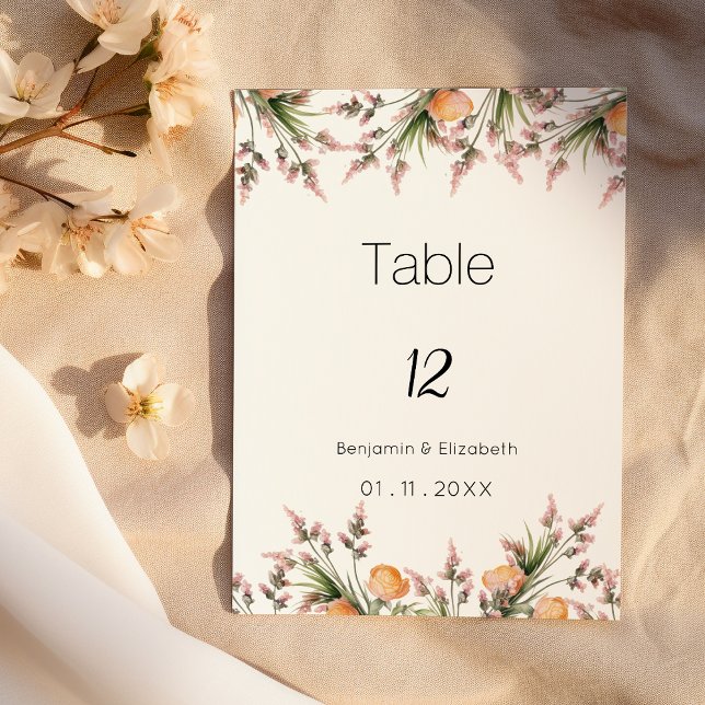 Invitation Fleurs d'été rose-orange botanique Nombre de table (Botanical pink orange summer flowers Table Numbers)