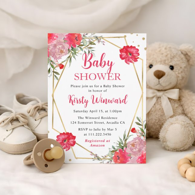 Invitation Fleurs d'été roses cadre Baby Shower (Créateur téléchargé)