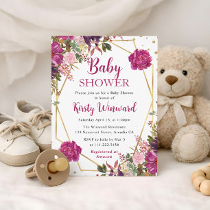 Invitation Fleurs d'été roses cadre Baby Shower