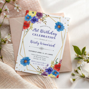 Invitation Fleurs d'été rouges, violettes et bleues Cadre Ann