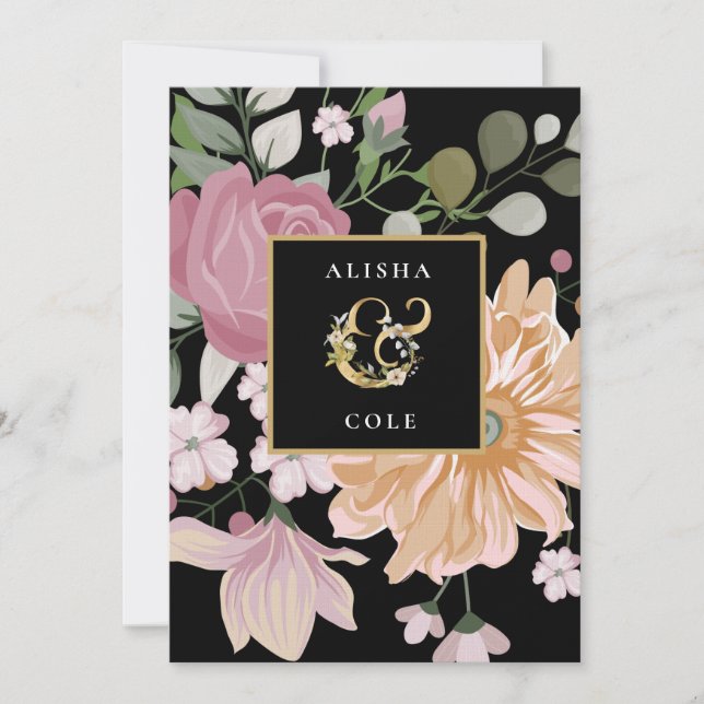 Invitation Fleurs d'été sur Mariage noir (Devant)