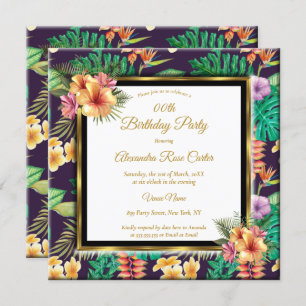 Invitation Fleurs d'été tropicales Gold Photo Anniversaire