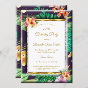 Invitation Fleurs d'été tropicales Gold Photo Anniversaire