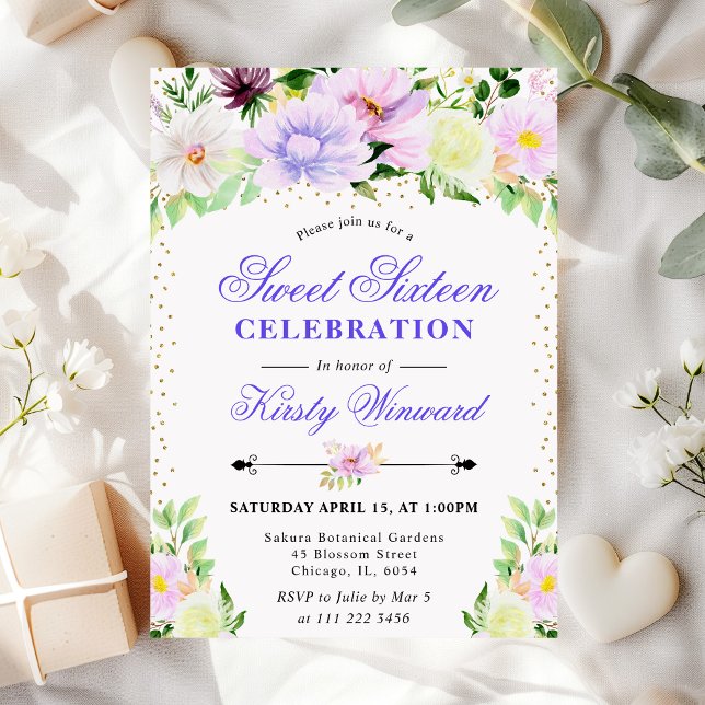 Invitation Fleurs d'été violettes à l'aquarelle Douze ans (Créateur téléchargé)