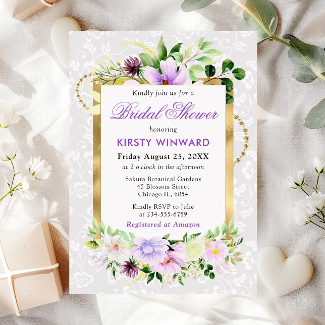 Invitation Fleurs d'été violettes et crème Mariage doré Showe (Créateur téléchargé)