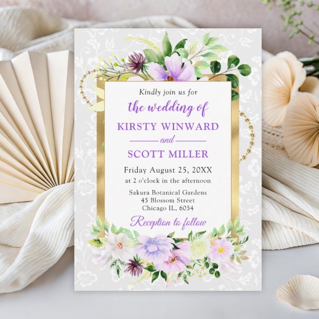 Invitation Fleurs d'été violettes et crème Mariage feuille d' (Créateur téléchargé)