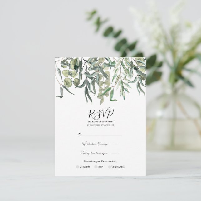 Invitation Fleurs d'eucalyptus Mariage minimaliste RSVP  (Debout devant)