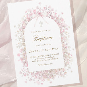 Invitation fleurs d'haleine rose blanche pour bébé Baptême