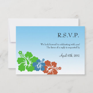 Invitation fleurs d'hibiscus hawaïen réponse de mariage bleu