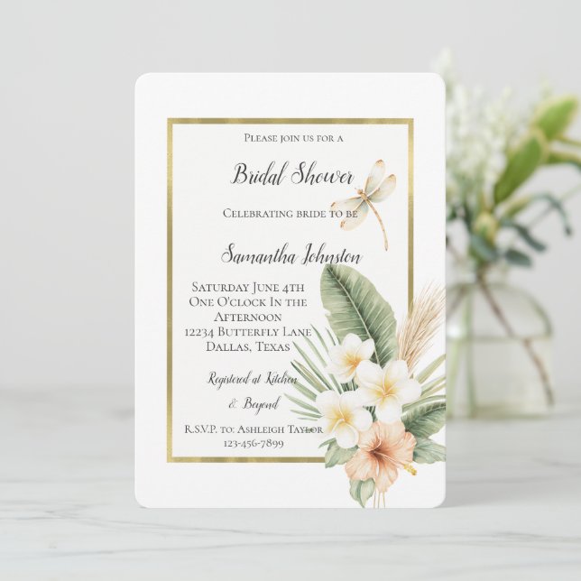 Invitation Fleurs d'Hibiscus Pêche Tropicale pour une Mariée  (Debout devant)