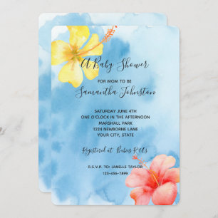 Invitation Fleurs d'Hibiscus tropicaux Baby shower d'aquarell