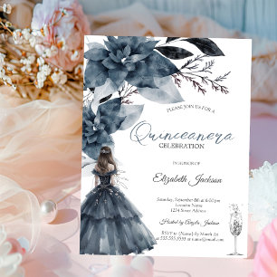Invitation Fleurs d'hiver aquarelle Verre Fille Quinceanera