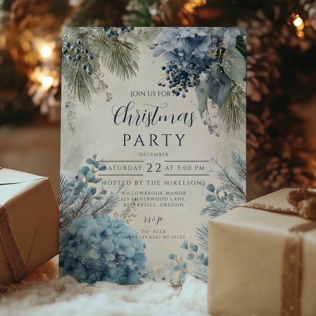 Invitation Fleurs d'hiver bleues de Noël (Créateur téléchargé)