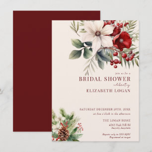Invitation Fleurs d'hiver de Noël   Réception de mariage roug