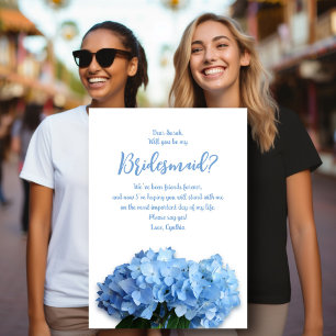 Invitation Fleurs d'Hortensia Bleu Veux-Tu Être Ma Demoiselle