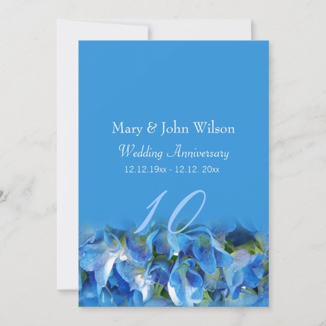 Invitation fleurs d'hortensia bleues cool anniversaire de mar (Devant)