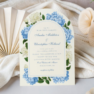 Invitation Fleurs d'hortensia bleues et roses blanches pour u