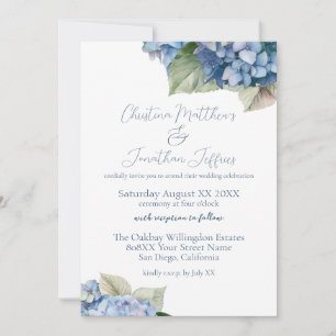 Invitation Fleurs d'hortensia bleues romantiques