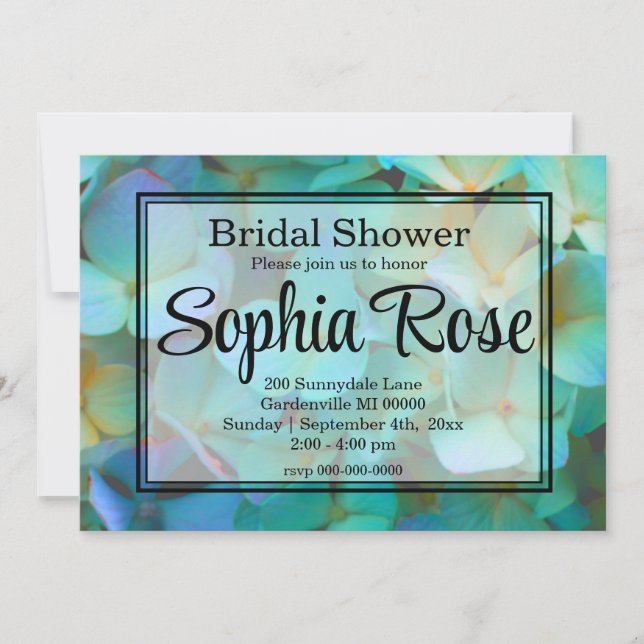 Invitation Fleurs d'hortensias bleu sarcelle jaune rose (Devant)