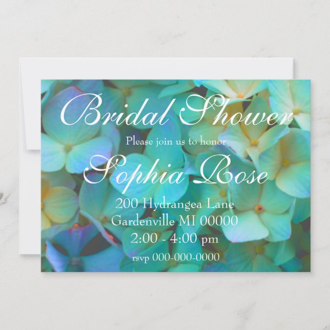Invitation Fleurs d'hortensias bleu sarcelle jaune rose flora (Devant)