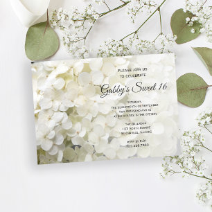 Invitation Fleurs d'Hydrangée Blanche Douce 16 Anniversaire