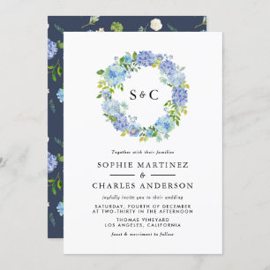 Invitation Fleurs d'Hydrangée Bleue Mariage de couronne
