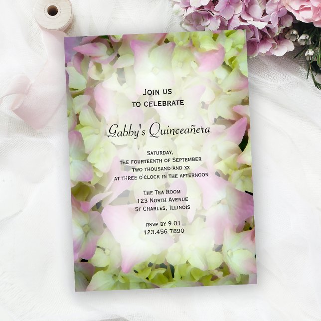 Invitation Fleurs d'Hydrangée presque roses Quinceañera (Créateur téléchargé)