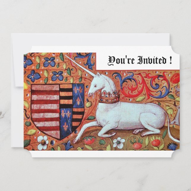 INVITATION FLEURS D'IMAGINAIRE MÉDIÉVAL UNICORN, FLEURS BLANC (Devant)