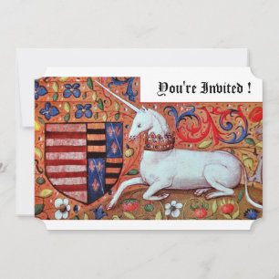 INVITATION FLEURS D'IMAGINAIRE MÉDIÉVAL UNICORN, FLEURS BLANC