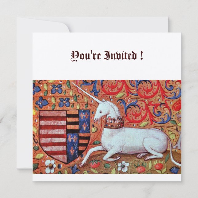INVITATION FLEURS D'IMAGINAIRE MÉDIÉVAL UNICORN, FLEURS BLANC (Devant)