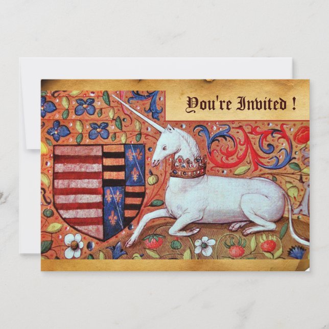 INVITATION FLEURS D'IMAGINAIRE MÉDIÉVAL UNICORN, PARCHEMENT F (Devant)