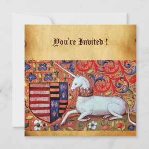 INVITATION FLEURS D'IMAGINAIRE MÉDIÉVAL UNICORN, PARCHEMENT F