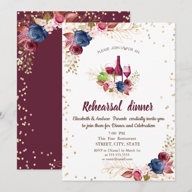 Invitation Fleurs Dîner de répétition Bordeaux (Devant / Derrière)