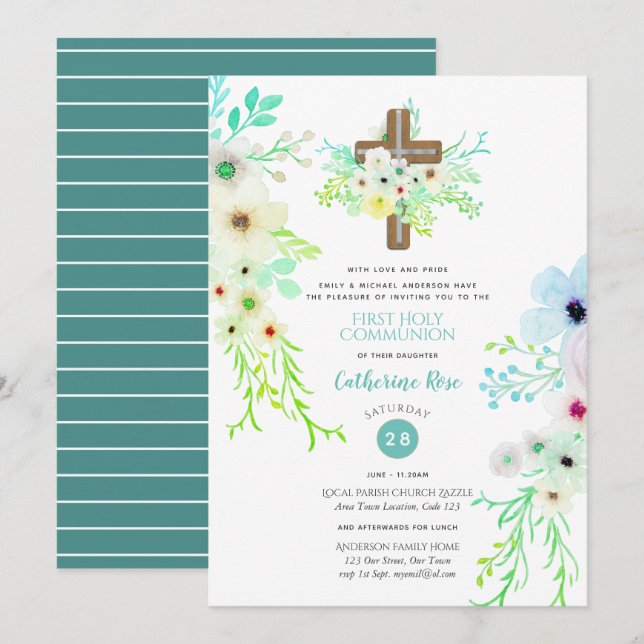 Invitation Fleurs d'invitation de communion céleste (Devant / Derrière)